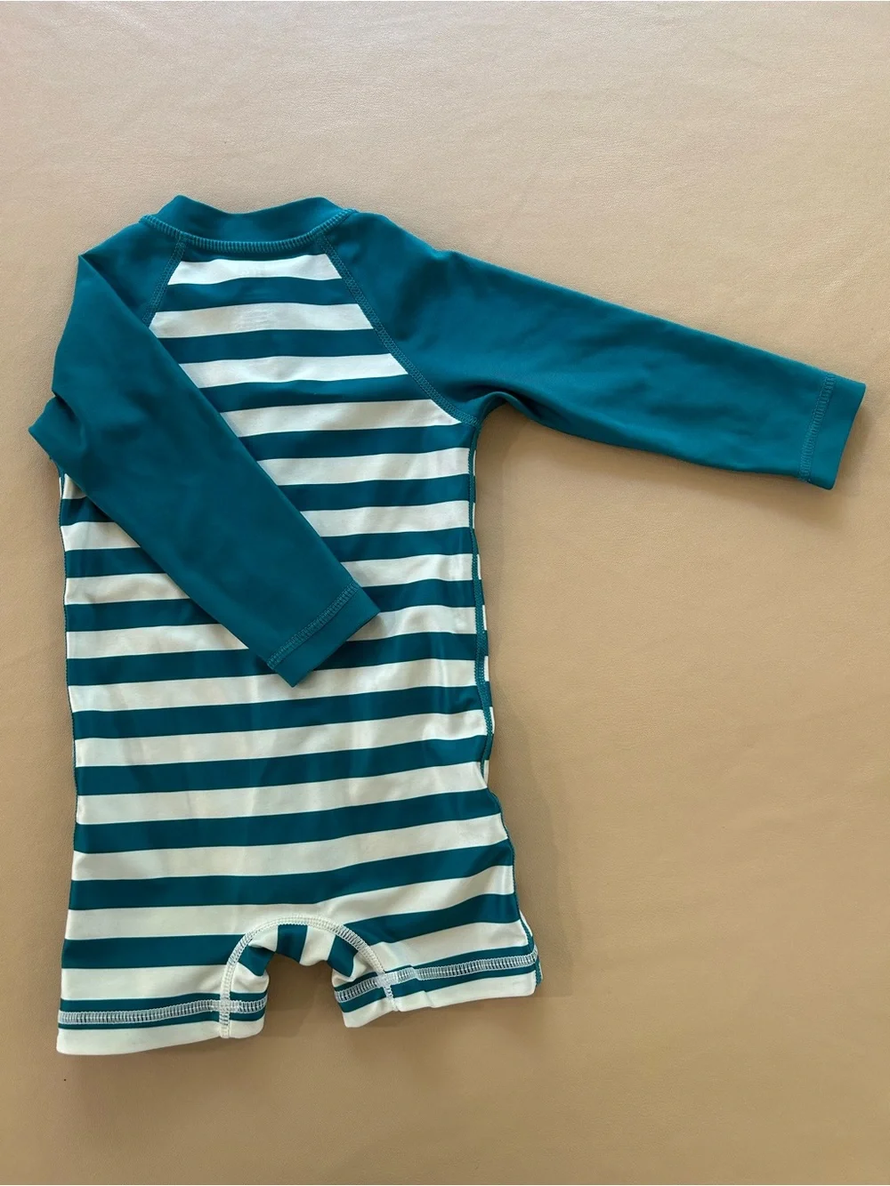 Tea Collection - Kids Teal & White Striped Long-Sleeve Swimsuit